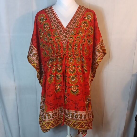 Elegant Red Floral Kaftan - Picture 1 of 5